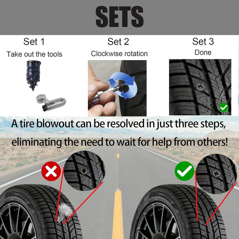 DICSINM Tire Repair Rubber Nail, Vacuum Tire Repair Kits Spiral Rubber Nails, Self-Service Car Wheel Puncture Repair Screws for car, Motorcycle, Truck, Tractor Tire Puncture Repair(10S & 10L With screwdriver) - Image 3